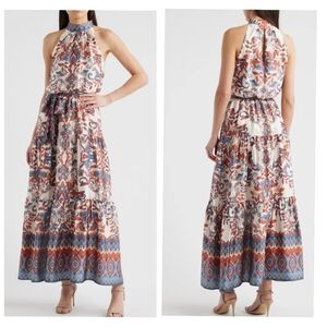 Julia Jordan Women's White Sleeveless Tiered Mock Neck Waist Tie Dress